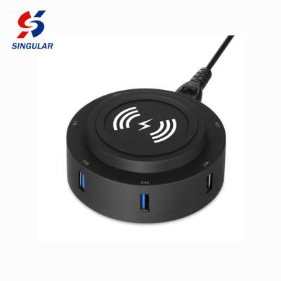 Multi 6-Port 30W USB Mobile Charging Station Qi Wireless Charger